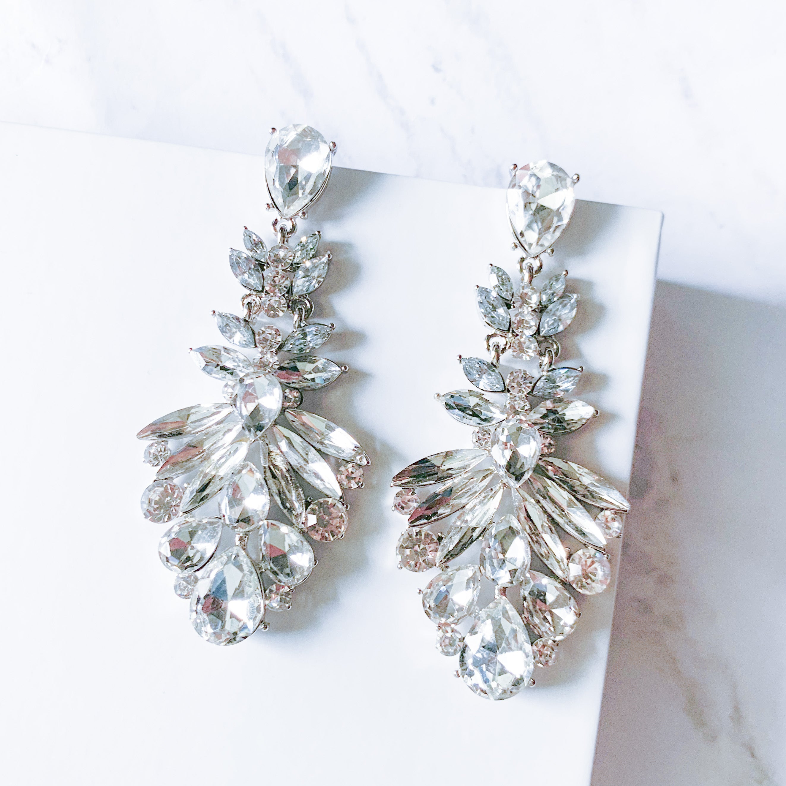 Long Dainty Crystal Bridal Earrings